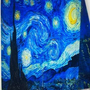Starry Night Inspired Blue and Yellow  Double Sided Scarf